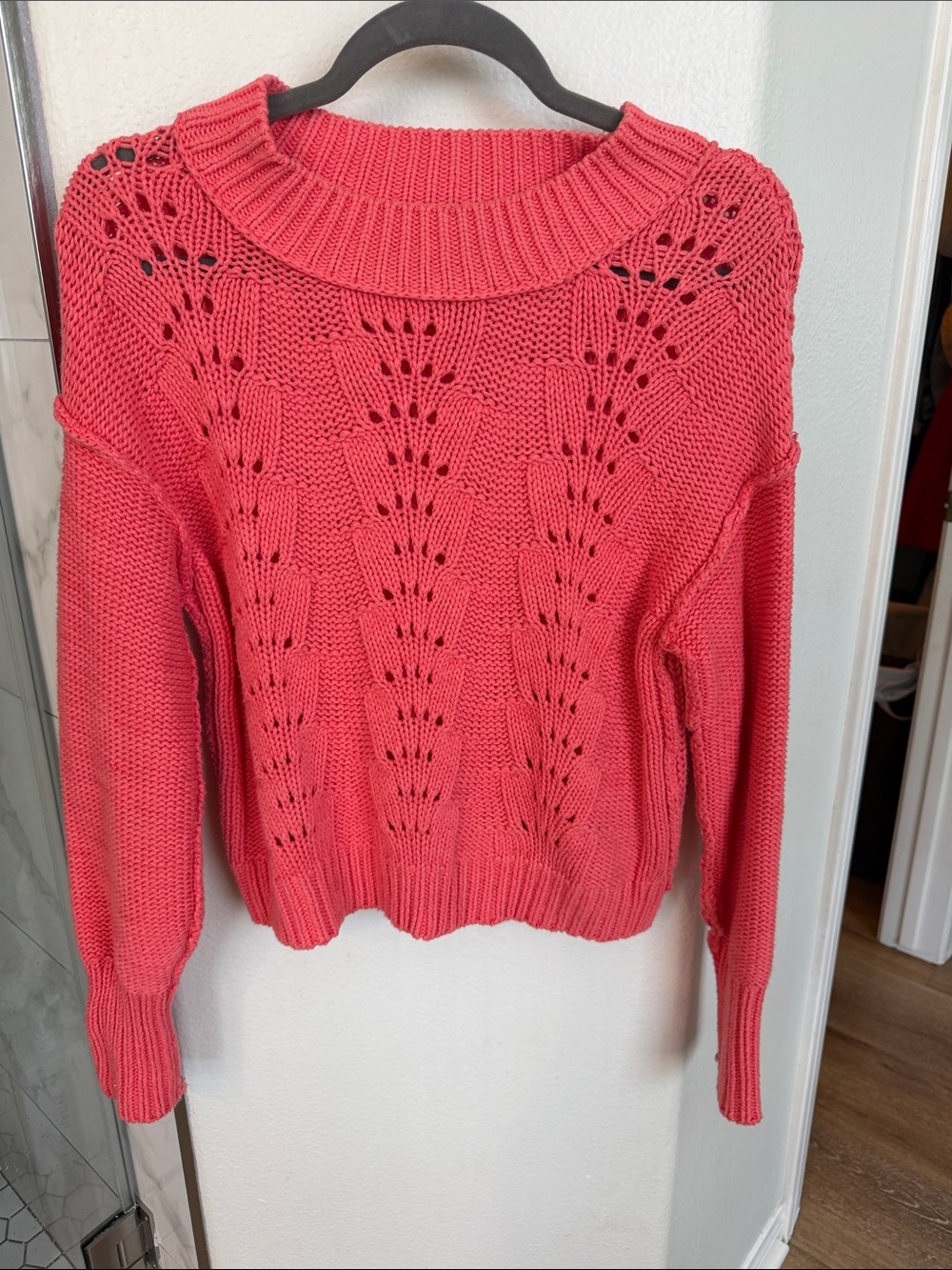 Free People Coral Pointelle Knit Sweater